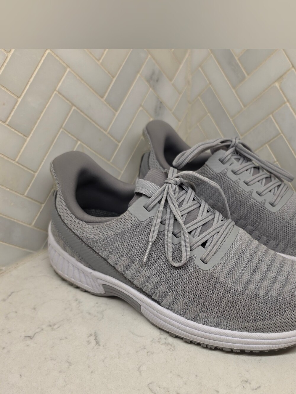 Women's Grey Knit Athletic Sneakers - Lightweight Comfort